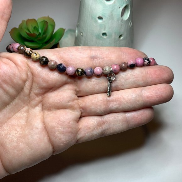 Handmade Rhodonite Beads & Crystal Bar - Picture 4 of 6
